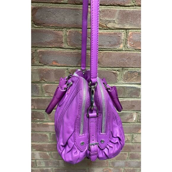 TOD’S Authentic Purple Double Zipper Leather Crossbody Shoulder Bag - Picture 7 of 11